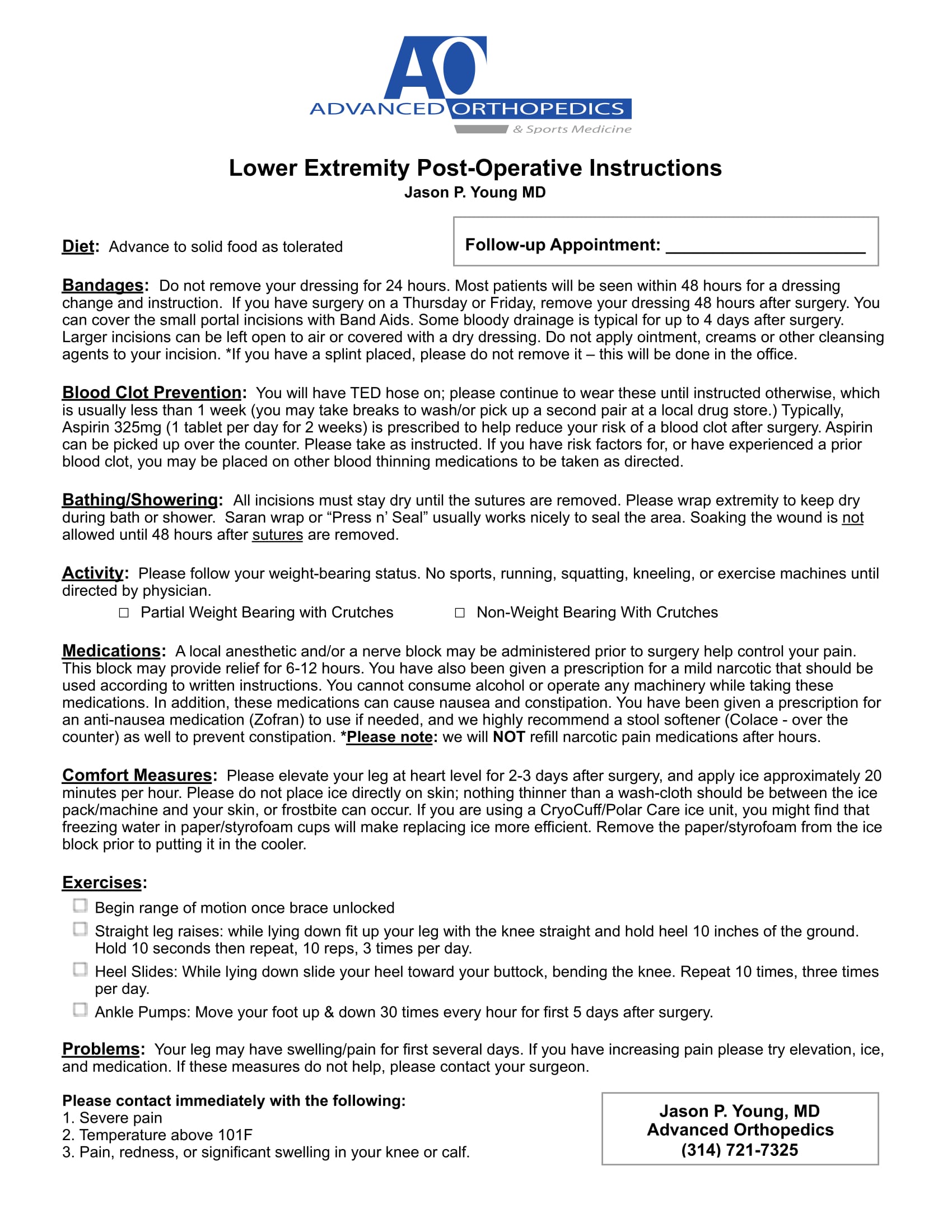 Lower extremity post-operative instructions