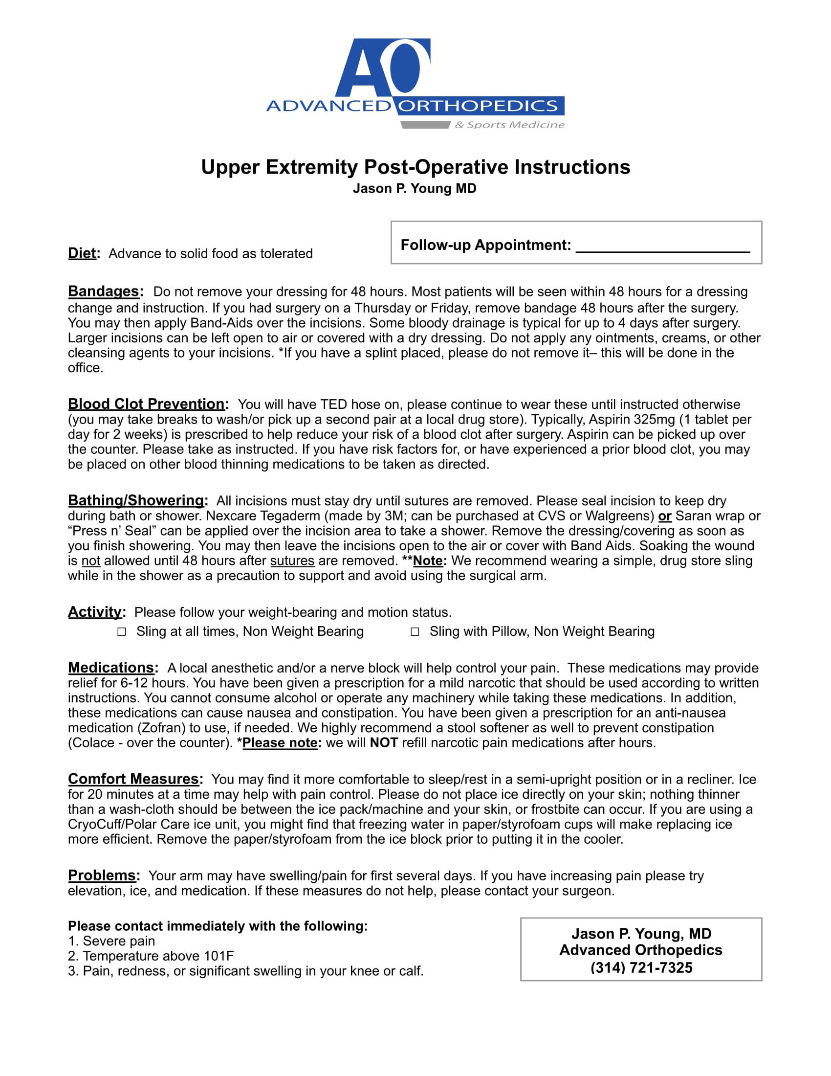 Upper extremity post-operative instructions