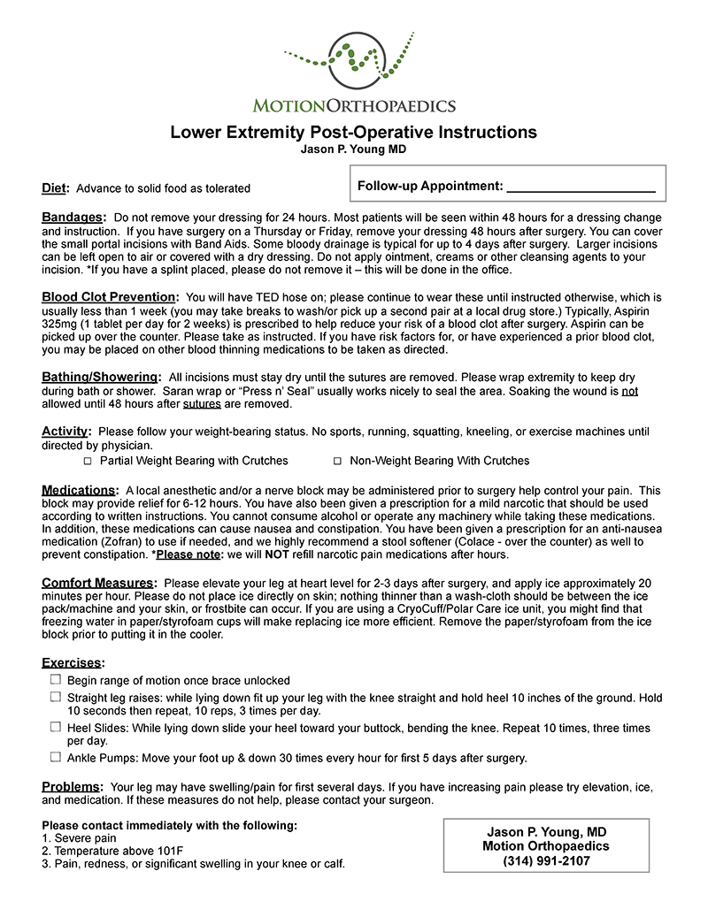 Lower extremity post-operative instructions