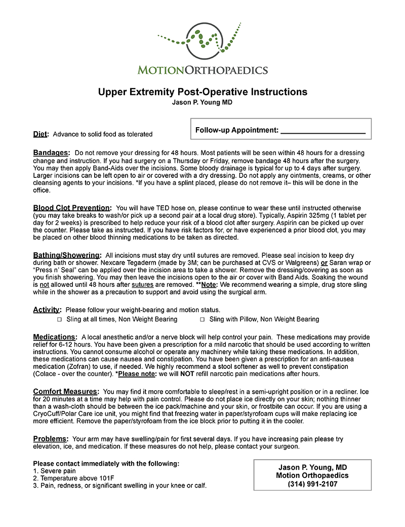 Upper extremity post-operative instructions